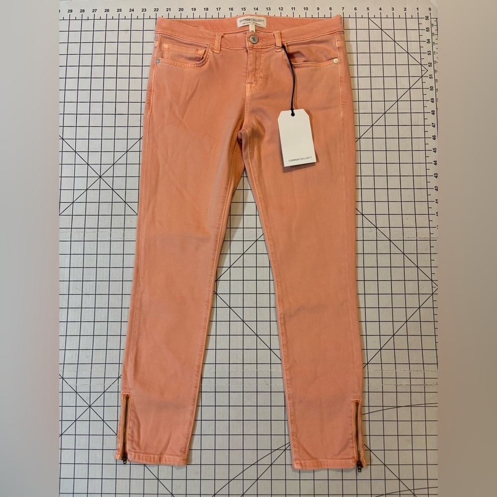 NWT Current/Elliott Women’s Size 26 Peach The Slider‎ Zip Stiletto Jeans